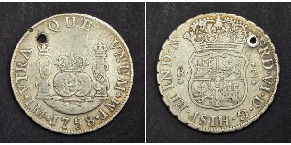 2 Real Peru Silver Ferdinand VI of Spain (1713-1759)