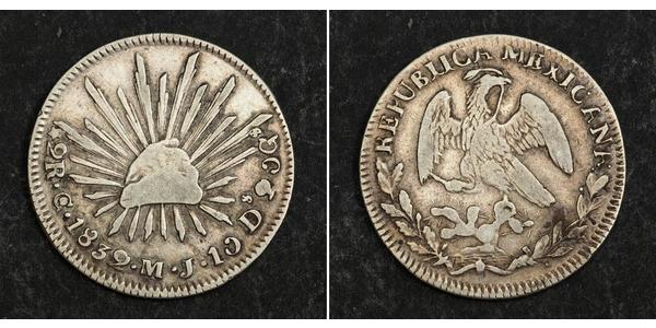 2 Real Second Federal Republic of Mexico (1846 - 1863) Silver 