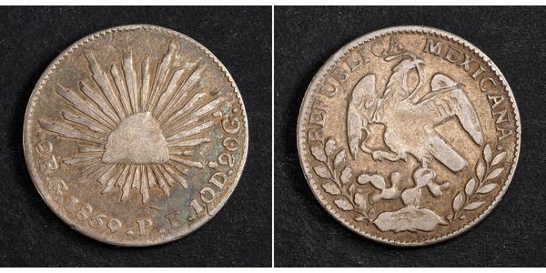 2 Real Second Federal Republic of Mexico (1846 - 1863) 銀 
