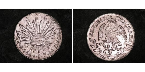 2 Real Second Federal Republic of Mexico (1846 - 1863) 銀 