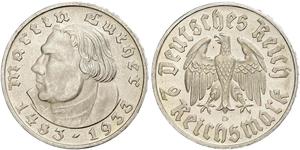 2 Reichsmark Troisième Reich (1933-1945) Argent Martin Luther