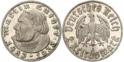 2 Reichsmark Troisième Reich (1933-1945) Argent Martin Luther