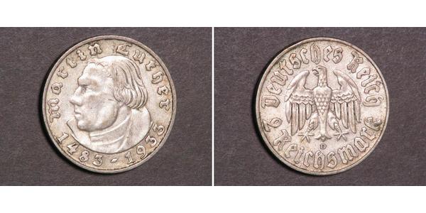 2 Reichsmark Troisième Reich (1933-1945) Argent Martin Luther