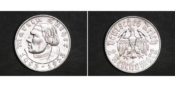 2 Reichsmark Troisième Reich (1933-1945) Argent Martin Luther
