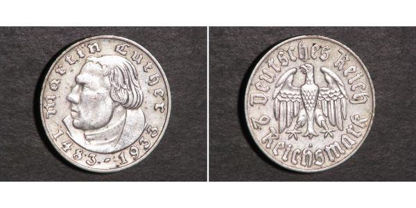 2 Reichsmark Troisième Reich (1933-1945) Argent Martin Luther