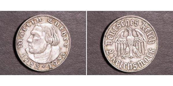 2 Reichsmark Troisième Reich (1933-1945) Argent Martin Luther