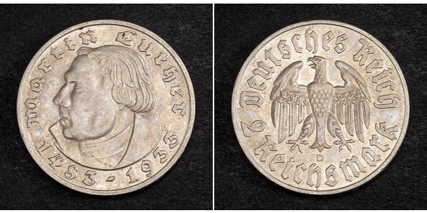 2 Reichsmark Troisième Reich (1933-1945) Argent Martin Luther