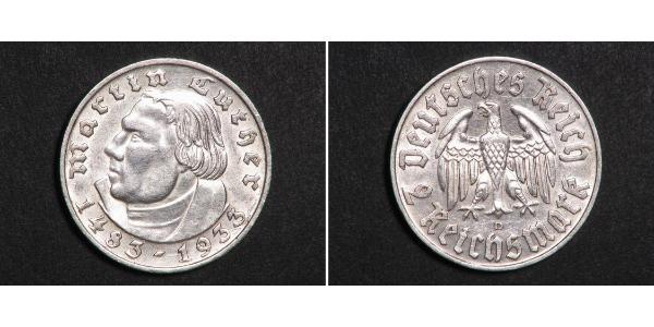 2 Reichsmark Troisième Reich (1933-1945) Argent Martin Luther