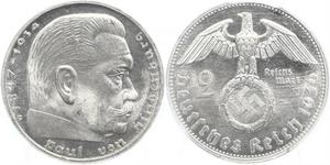 2 Reichsmark Germania nazista (1933-1945) Argento Paul von Hindenburg