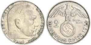 2 Reichsmark Germania nazista (1933-1945) Argento Paul von Hindenburg