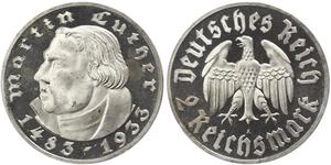 2 Reichsmark Germania nazista (1933-1945) Argento Martin Lutero