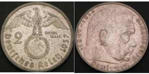 2 Reichsmark Germania nazista (1933-1945) Argento Paul von Hindenburg