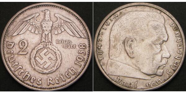 2 Reichsmark Germania nazista (1933-1945) Argento Paul von Hindenburg