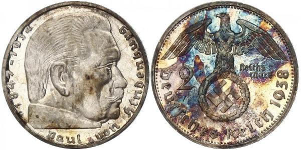 2 Reichsmark Germania nazista (1933-1945) Argento Paul von Hindenburg