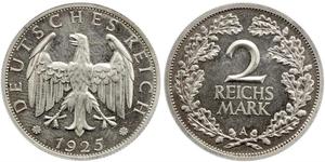 2 Reichsmark Repubblica di Weimar (1918-1933) Argento 