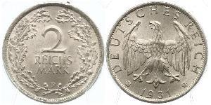 2 Reichsmark Repubblica di Weimar (1918-1933) Argento 