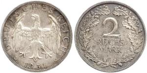 2 Reichsmark Repubblica di Weimar (1918-1933) Argento 