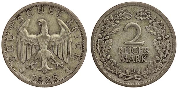 2 Reichsmark Repubblica di Weimar (1918-1933) Argento 