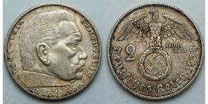 2 Reichsmark Alemania nazi (1933-1945) Plata Paul von Hindenburg