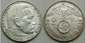 2 Reichsmark Alemania nazi (1933-1945) Plata Paul von Hindenburg