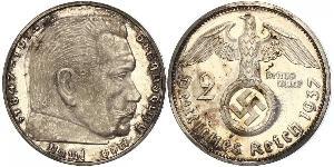 2 Reichsmark Alemania nazi (1933-1945) Plata Paul von Hindenburg