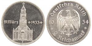 2 Reichsmark Alemania nazi (1933-1945) Plata 