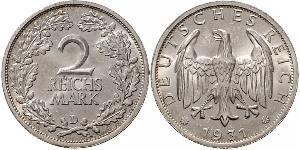 2 Reichsmark República de Weimar (1918-1933) Plata 