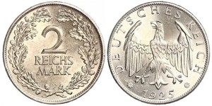 2 Reichsmark República de Weimar (1918-1933) Plata 