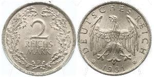 2 Reichsmark República de Weimar (1918-1933) Plata 