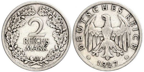 2 Reichsmark República de Weimar (1918-1933) Plata 