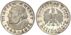 2 Reichsmark Deutsches Reich (1933-1945) Silber Martin Luther