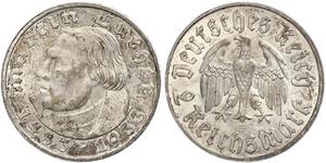 2 Reichsmark Deutsches Reich (1933-1945) Silber Martin Luther