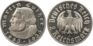 2 Reichsmark Deutsches Reich (1933-1945) Silber Martin Luther