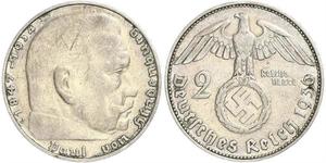 2 Reichsmark Deutsches Reich (1933-1945) Silber Paul von Hindenburg