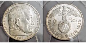 2 Reichsmark Deutsches Reich (1933-1945) Silber Paul von Hindenburg