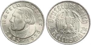 2 Reichsmark Deutsches Reich (1933-1945) Silber Martin Luther