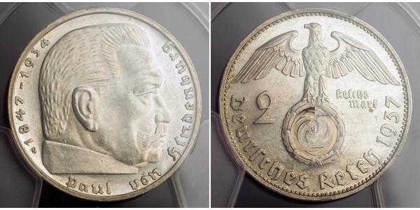 2 Reichsmark Deutsches Reich (1933-1945) Silber Paul von Hindenburg