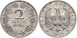 2 Reichsmark Weimarer Republik (1918-1933) Silber 