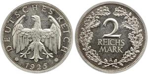 2 Reichsmark Weimarer Republik (1918-1933) Silber 