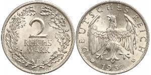2 Reichsmark Weimarer Republik (1918-1933) Silber 