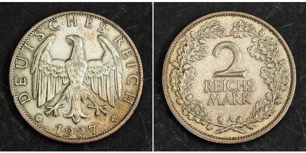 2 Reichsmark Weimarer Republik (1918-1933) Silber 