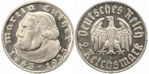 2 Reichsmark Nazi Germany (1933-1945) Silver Martin Luther