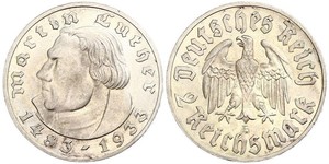 2 Reichsmark Nazi Germany (1933-1945) Silver Martin Luther