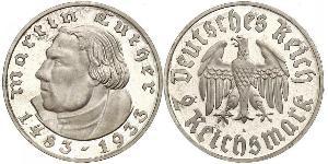 2 Reichsmark Nazi Germany (1933-1945) Silver Martin Luther