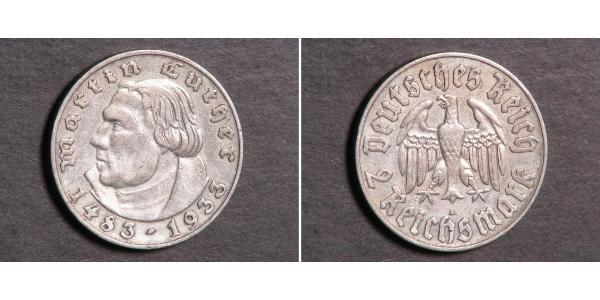 2 Reichsmark Nazi Germany (1933-1945) Silver Martin Luther