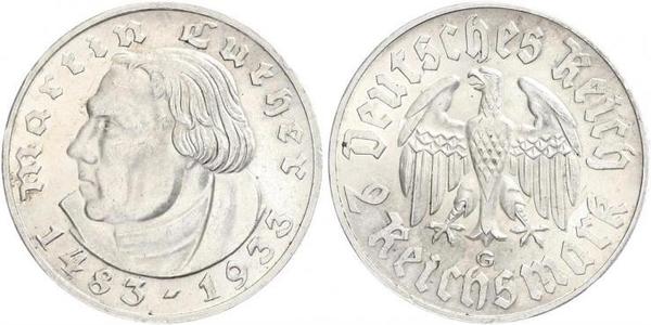 2 Reichsmark Nazi Germany (1933-1945) Silver Martin Luther