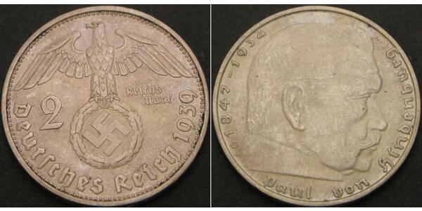2 Reichsmark Nazi Germany (1933-1945) Silver Paul von Hindenburg