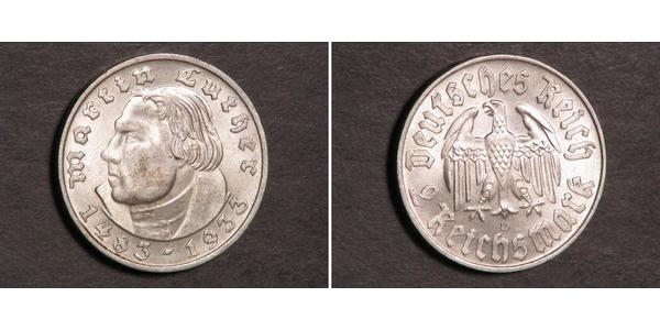 2 Reichsmark Nazi Germany (1933-1945) Silver Martin Luther