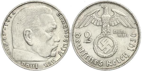 2 Reichsmark Nazi Germany (1933-1945) Silver Paul von Hindenburg