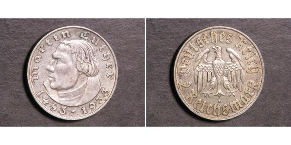 2 Reichsmark Nazi Germany (1933-1945) Silver Martin Luther
